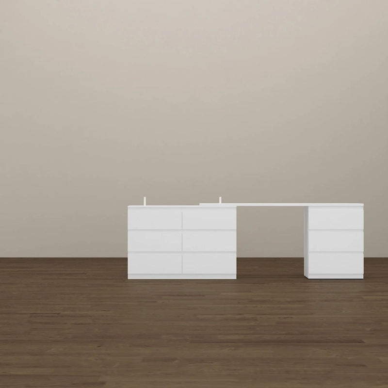 Commode / Coiffeuse / Bureau simple, extensible, blanche, à 9 tiroirs