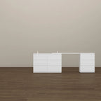 Commode / Coiffeuse / Bureau simple, extensible, blanche, à 9 tiroirs