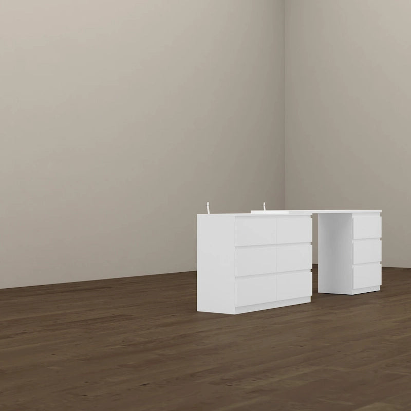 Commode / Coiffeuse / Bureau simple, extensible, blanche, à 9 tiroirs