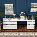 Commode / Coiffeuse / Bureau simple, extensible, blanche, à 9 tiroirs