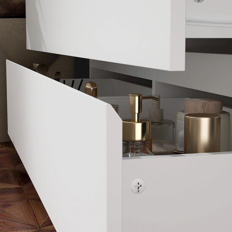 Commode / Coiffeuse / Bureau simple, extensible, blanche, à 9 tiroirs