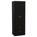 Armoire avec double portes, 2 tiroirs et tringle à vêtements – un seul article – Noir / Blanc / Gris / Chêne clair / Chêne fumé