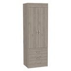 Armoire avec double portes, 2 tiroirs et tringle à vêtements – un seul article – Noir / Blanc / Gris / Chêne clair / Chêne fumé