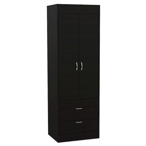 Armoire avec double portes, 2 tiroirs et tringle à vêtements – un seul article – Noir / Blanc / Gris / Chêne clair / Chêne fumé