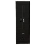 Armoire avec double portes, 2 tiroirs et tringle à vêtements – un seul article – Noir / Blanc / Gris / Chêne clair / Chêne fumé