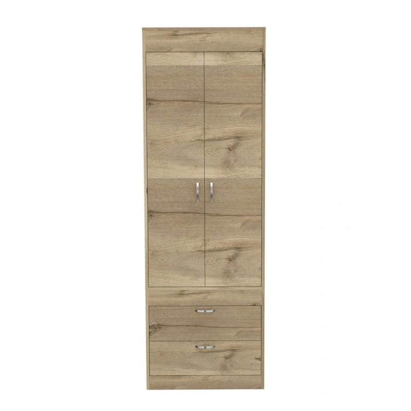 Armoire avec double portes, 2 tiroirs et tringle à vêtements – un seul article – Noir / Blanc / Gris / Chêne clair / Chêne fumé