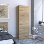 Armoire avec double portes, 2 tiroirs et tringle à vêtements – un seul article – Noir / Blanc / Gris / Chêne clair / Chêne fumé
