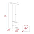 Armoire avec double portes, 2 tiroirs et tringle à vêtements – un seul article – Noir / Blanc / Gris / Chêne clair / Chêne fumé