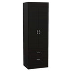 Armoire avec double portes, 2 tiroirs et tringle à vêtements – un seul article – Noir / Blanc / Gris / Chêne clair / Chêne fumé