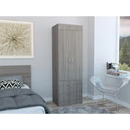 Armoire avec double portes, 2 tiroirs et tringle à vêtements – un seul article – Noir / Blanc / Gris / Chêne clair / Chêne fumé