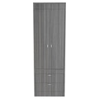 Armoire avec double portes, 2 tiroirs et tringle à vêtements – un seul article – Noir / Blanc / Gris / Chêne clair / Chêne fumé