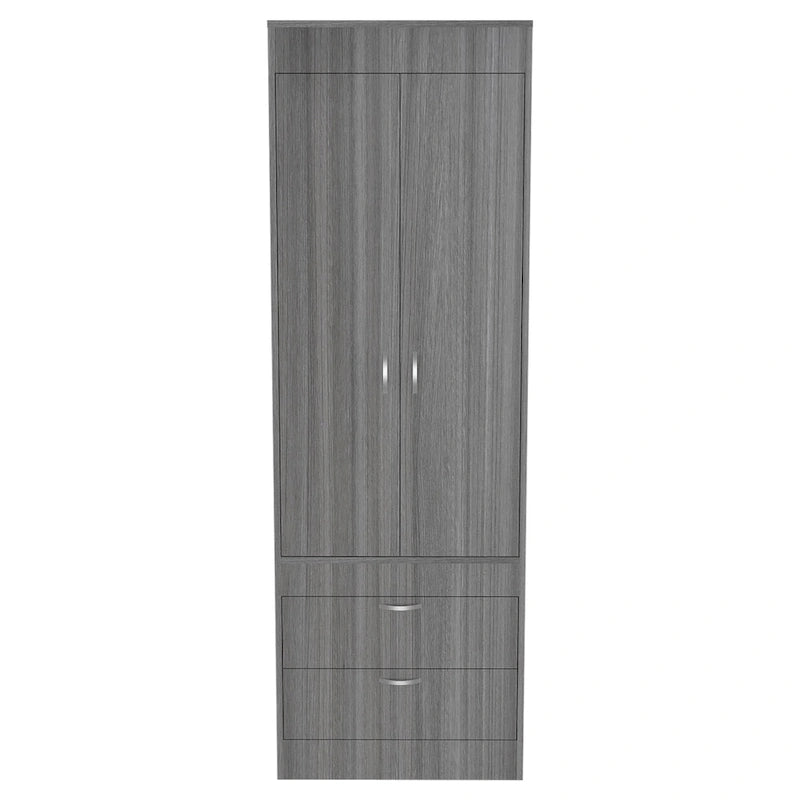 Armoire avec double portes, 2 tiroirs et tringle à vêtements – un seul article – Noir / Blanc / Gris / Chêne clair / Chêne fumé