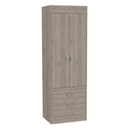 Armoire avec double portes, 2 tiroirs et tringle à vêtements – un seul article – Noir / Blanc / Gris / Chêne clair / Chêne fumé