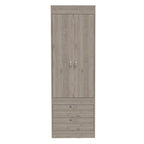Armoire avec double portes, 2 tiroirs et tringle à vêtements – un seul article – Noir / Blanc / Gris / Chêne clair / Chêne fumé