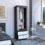 Armoire avec double portes, 2 tiroirs et tringle à vêtements – un seul article – Noir / Blanc / Gris / Chêne clair / Chêne fumé