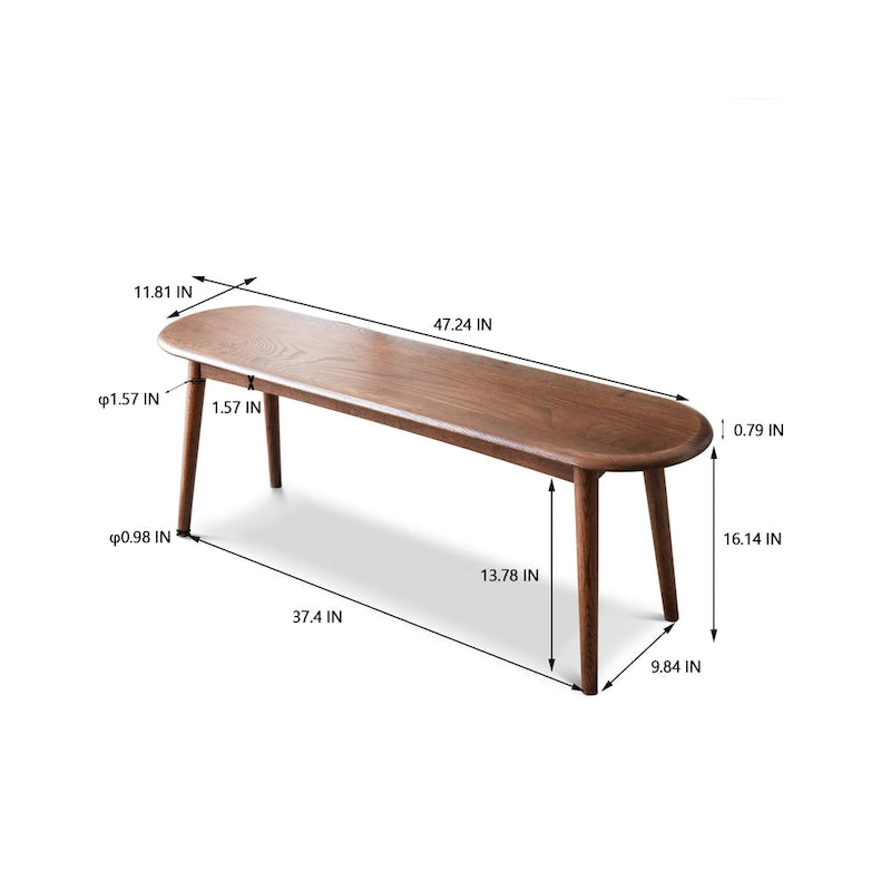 Banc en chêne naturel brun avec bords arrondis – Simple