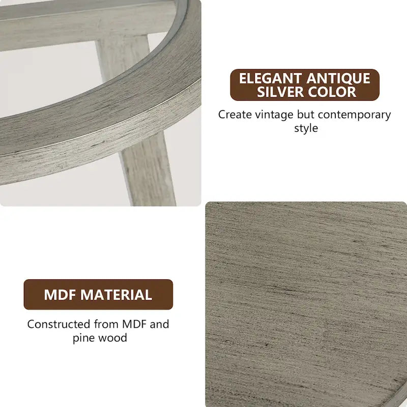 Table d'appoint ronde à deux niveaux avec plateau en verre et étagère inférieure, couleur argent – Simple