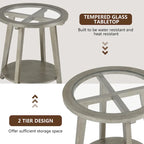 Table d'appoint ronde à deux niveaux avec plateau en verre et étagère inférieure, couleur argent – Simple
