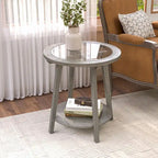 Table d'appoint ronde à deux niveaux avec plateau en verre et étagère inférieure, couleur argent – Simple