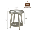 Table d'appoint ronde à deux niveaux avec plateau en verre et étagère inférieure, couleur argent – Simple