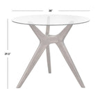 Table à manger ronde en noyer et hévéa avec plateau en verre trempé de 10 mm et pieds inclinés – 4 places