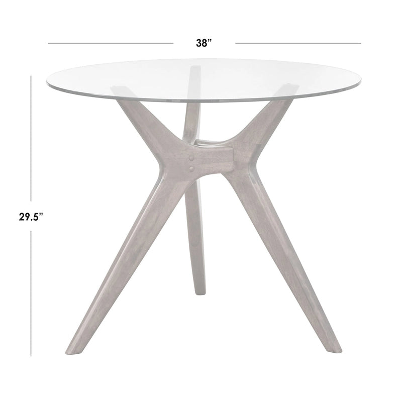 Table à manger ronde en noyer et hévéa avec plateau en verre trempé de 10 mm et pieds inclinés – 4 places