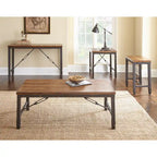 Table basse industrielle en pin miel vieilli avec base en fer et tendeurs de câble – Simple