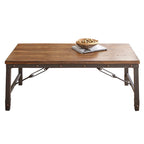 Table basse industrielle en pin miel vieilli avec base en fer et tendeurs de câble – Simple