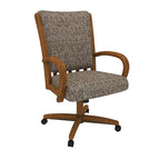 Chaise de salle à manger pivotante à roulettes rembourrée couleur châtaigne avec mousse à mémoire de forme, accoudoirs en bois massif et mécanisme d'inclinaison – Unité