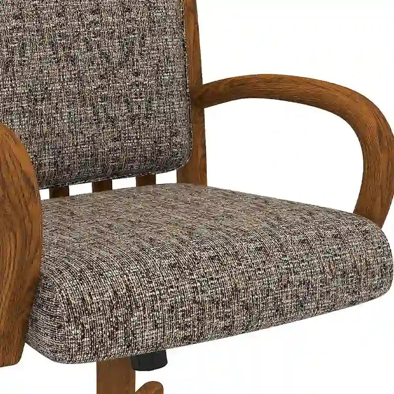 Chaise de salle à manger pivotante à roulettes rembourrée couleur châtaigne avec mousse à mémoire de forme, accoudoirs en bois massif et mécanisme d'inclinaison – Unité