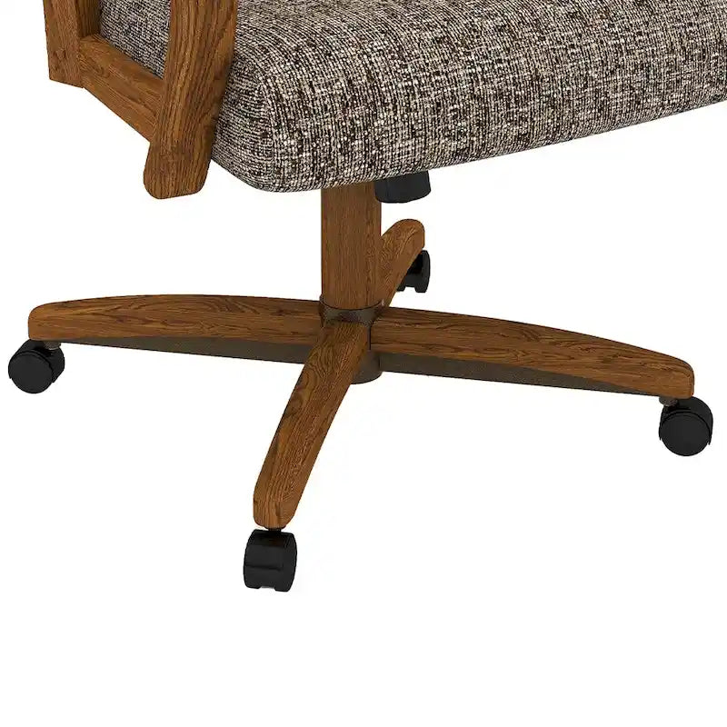 Chaise de salle à manger pivotante à roulettes rembourrée couleur châtaigne avec mousse à mémoire de forme, accoudoirs en bois massif et mécanisme d'inclinaison – Unité