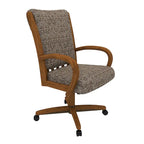 Chaise de salle à manger pivotante à roulettes rembourrée couleur châtaigne avec mousse à mémoire de forme, accoudoirs en bois massif et mécanisme d'inclinaison – Unité