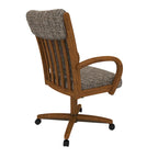 Chaise de salle à manger pivotante à roulettes rembourrée couleur châtaigne avec mousse à mémoire de forme, accoudoirs en bois massif et mécanisme d'inclinaison – Unité