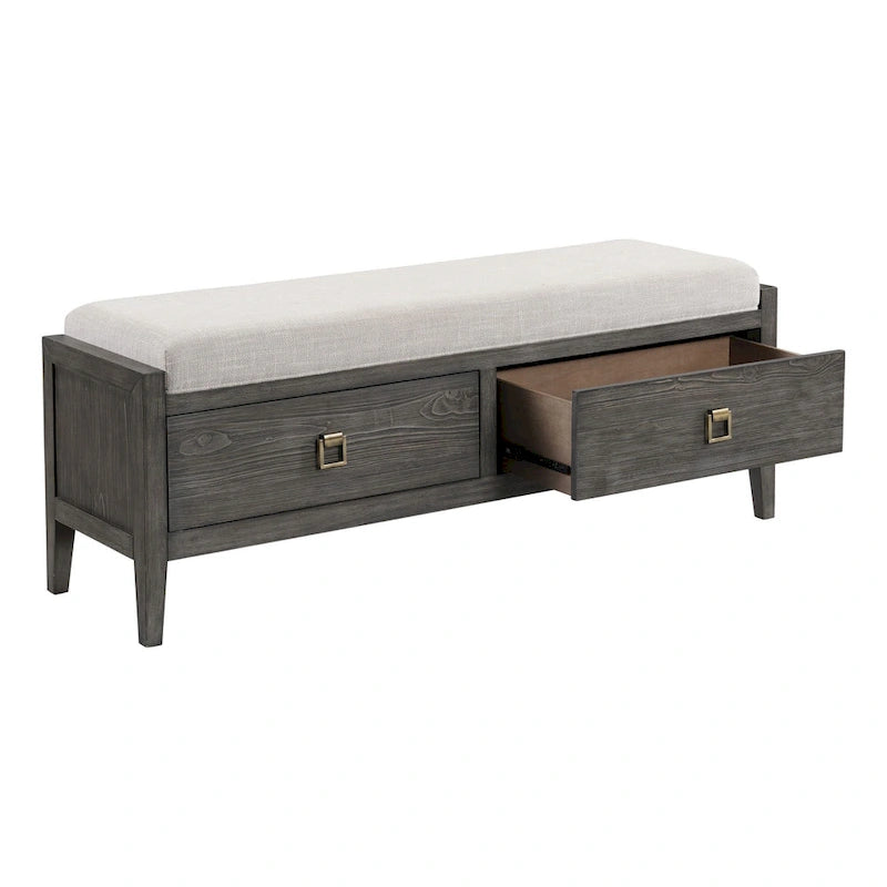 Banc de rangement de chambre brossé marron avec tiroir en cèdre – 58 po de largeur, simple