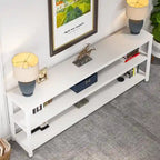 Table console étroite avec étagères à 3 niveaux – Blanc / Marron rustique / Gris / Blanc+Or – 180 cm