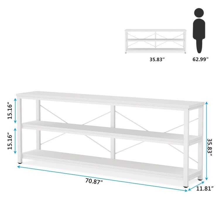 Table console étroite avec étagères à 3 niveaux – Blanc / Marron rustique / Gris / Blanc+Or – 180 cm