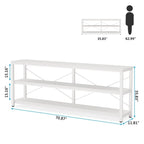 Table console étroite avec étagères à 3 niveaux – Blanc / Marron rustique / Gris / Blanc+Or – 180 cm
