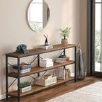 Table console étroite avec étagères à 3 niveaux – Blanc / Marron rustique / Gris / Blanc+Or – 180 cm