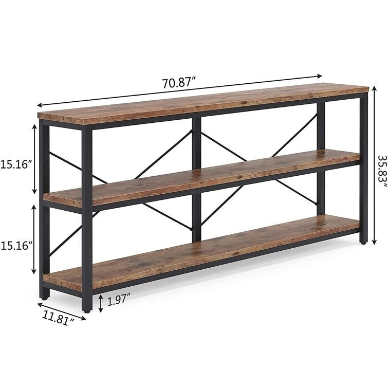 Table console étroite avec étagères à 3 niveaux – Blanc / Marron rustique / Gris / Blanc+Or – 180 cm