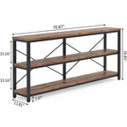 Table console étroite avec étagères à 3 niveaux – Blanc / Marron rustique / Gris / Blanc+Or – 180 cm