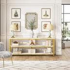 Table console étroite avec étagères à 3 niveaux – Blanc / Marron rustique / Gris / Blanc+Or – 180 cm