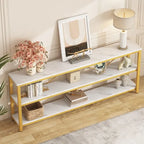 Table console étroite avec étagères à 3 niveaux – Blanc / Marron rustique / Gris / Blanc+Or – 180 cm