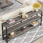 Table console étroite avec étagères à 3 niveaux – Blanc / Marron rustique / Gris / Blanc+Or – 180 cm