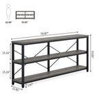 Table console étroite avec étagères à 3 niveaux – Blanc / Marron rustique / Gris / Blanc+Or – 180 cm