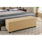 Banc de rangement ottoman en tissu capitonné sable / gris / gris foncé avec garniture cloutée – Simple