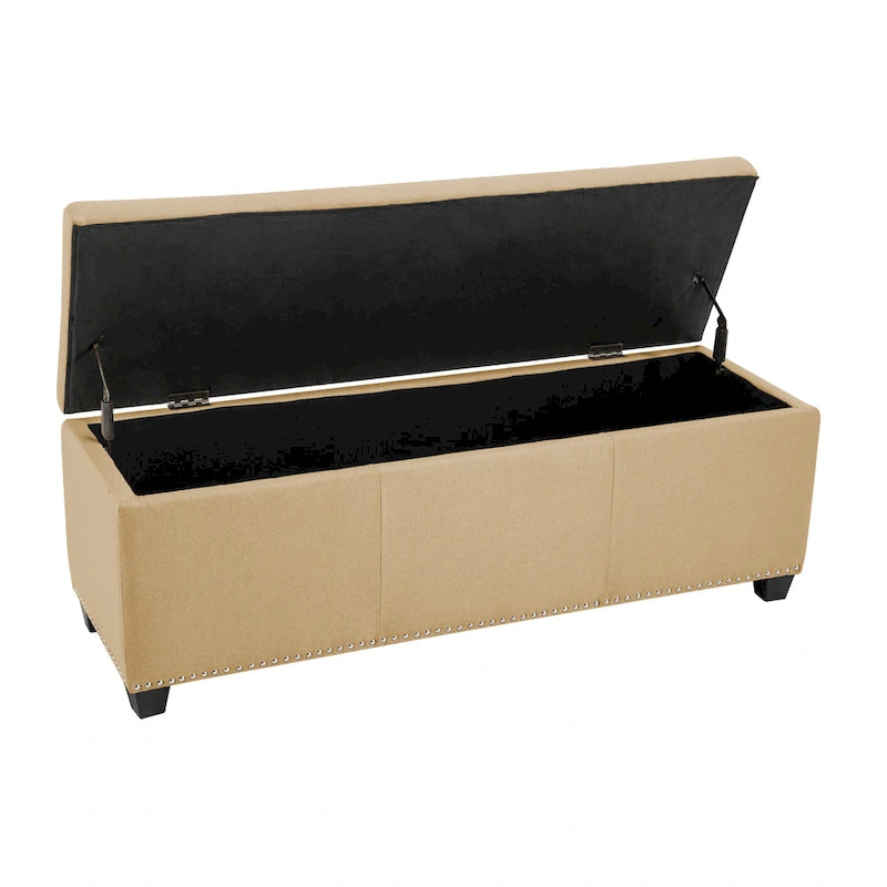 Banc de rangement ottoman en tissu capitonné sable / gris / gris foncé avec garniture cloutée – Simple