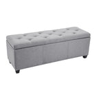 Banc de rangement ottoman en tissu capitonné sable / gris / gris foncé avec garniture cloutée – Simple