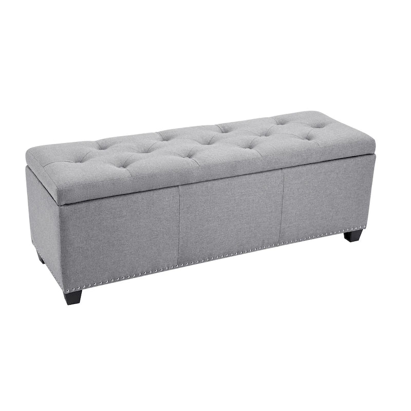 Banc de rangement ottoman en tissu capitonné sable / gris / gris foncé avec garniture cloutée – Simple
