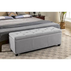 Banc de rangement ottoman en tissu capitonné sable / gris / gris foncé avec garniture cloutée – Simple