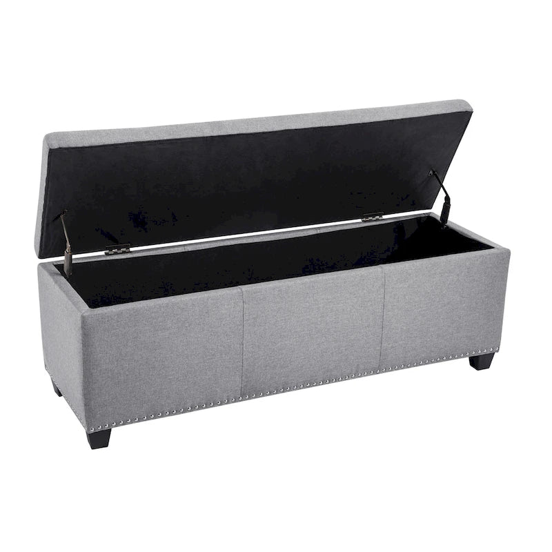 Banc de rangement ottoman en tissu capitonné sable / gris / gris foncé avec garniture cloutée – Simple